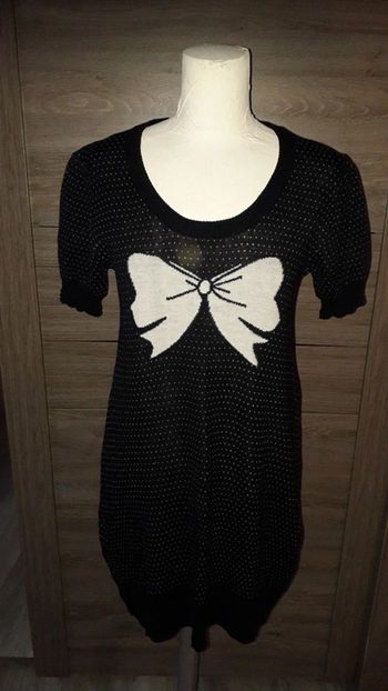 Robe imprimée pois et noeud, manches courtes ballon