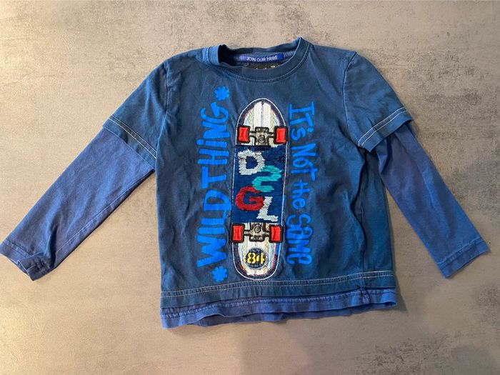 T-shirt manches longues marine « skate » strass réversibles Desigual 3/4 ans