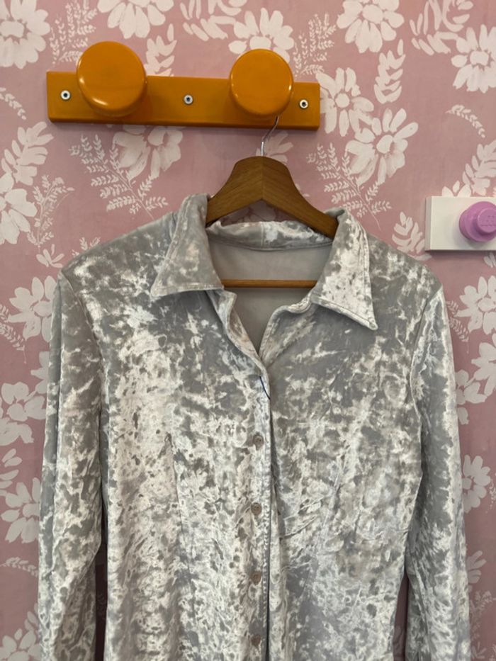Chemise vintage en velours argenté - photo numéro 3