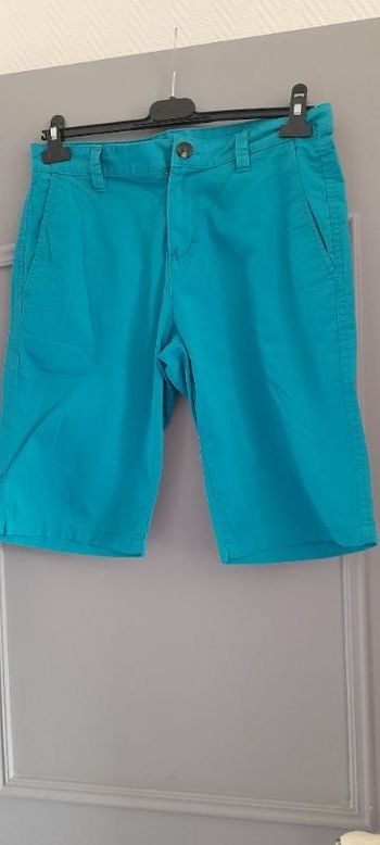 Pantacourt bleu turquoise en toile coton