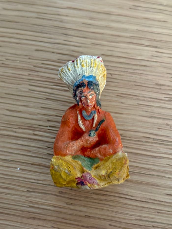 Rare-Lot de 4 Indiens en Composition des Années 60 Peints à la Main - photo numéro 10