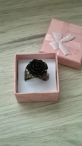 Bague Rose noire, dorée, style Gothique, réglable