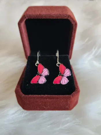 💎Boucles d’Oreilles Créoles Papillons Roses 💎