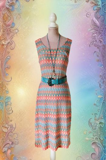 🧡🌞Robe vintage lurex hippie chic retro funky soul summer dress🌞🩵