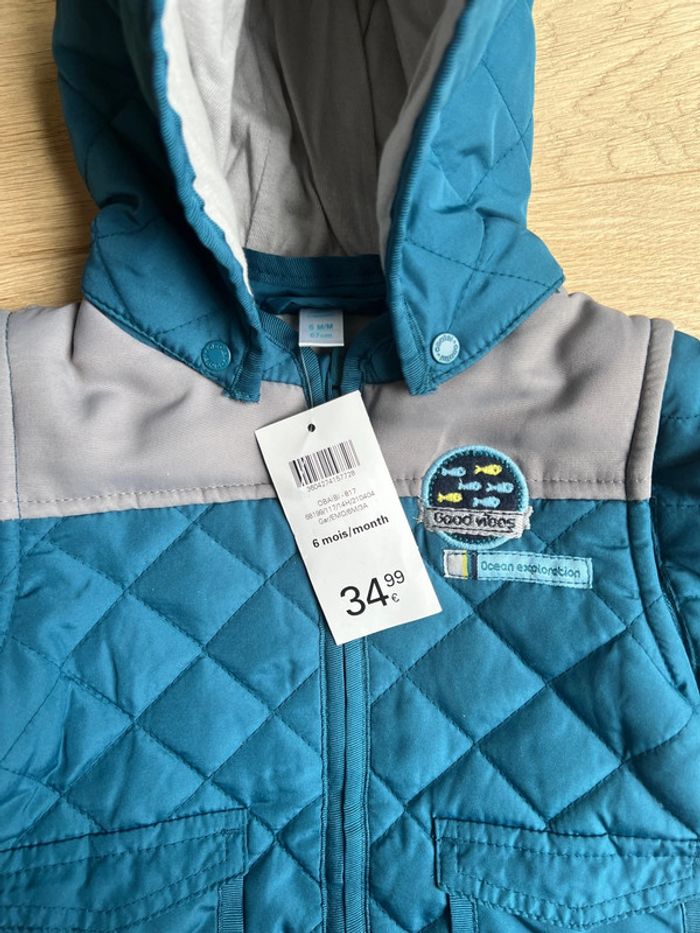 Manteau neuf avec étiquette obaibi bleu canard 6 mois - photo numéro 2