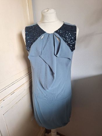 Robe en soie et sequins bleu pétrole Maje