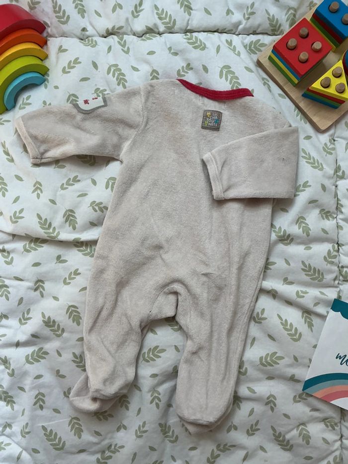 pyjama grenouillère en velours beige et rouge ouverture devant 1 mois chatounets - photo numéro 7