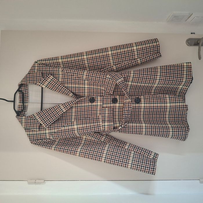 Veste longue femme à carreaux avec ceinture - Taille S