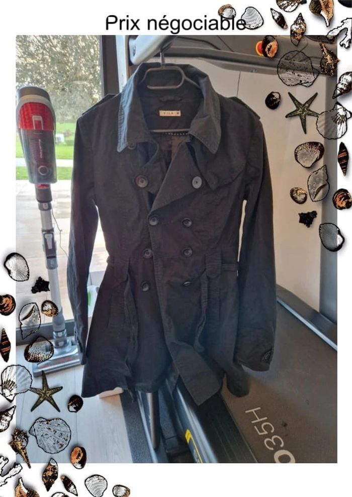 🌈 Veste / Trench femme noir "Villa Clothes" Taille M, Très bon état 🌈 - photo numéro 4