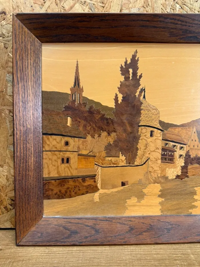 Tableau marqueterie Joseph Aufderbruck – village alsacien, thann vintage - photo numéro 2