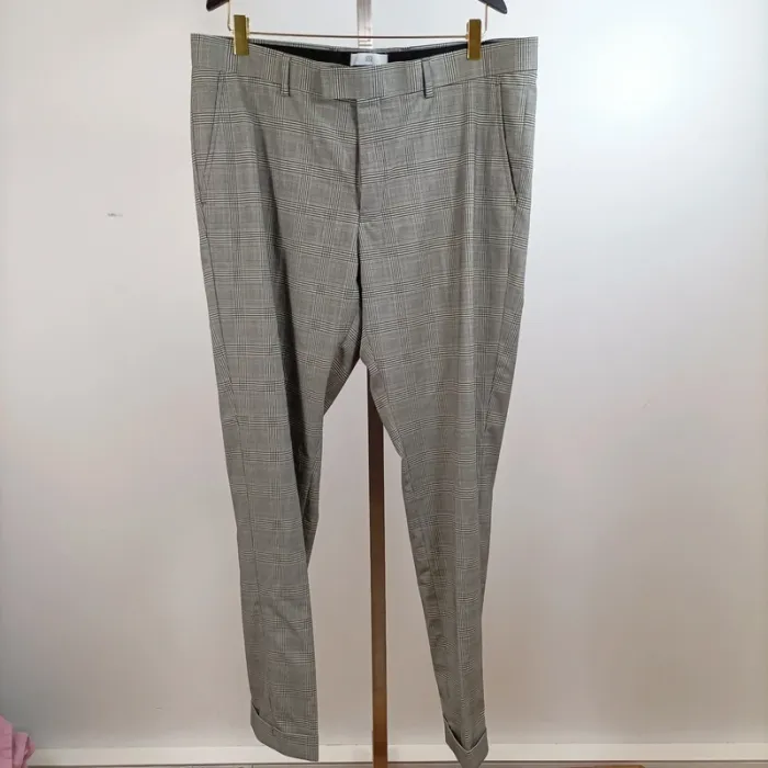 Pantalon slim à carreaux prince de galles gris taille 46 stretch élégant RR A1282