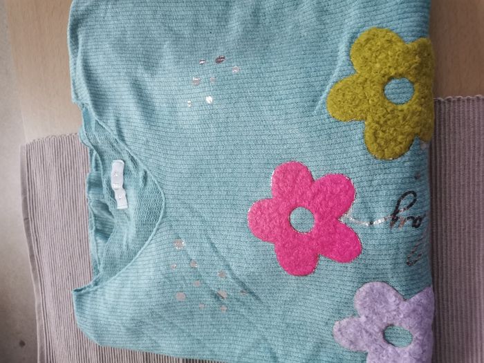 Pull fleur turquoise - photo numéro 2