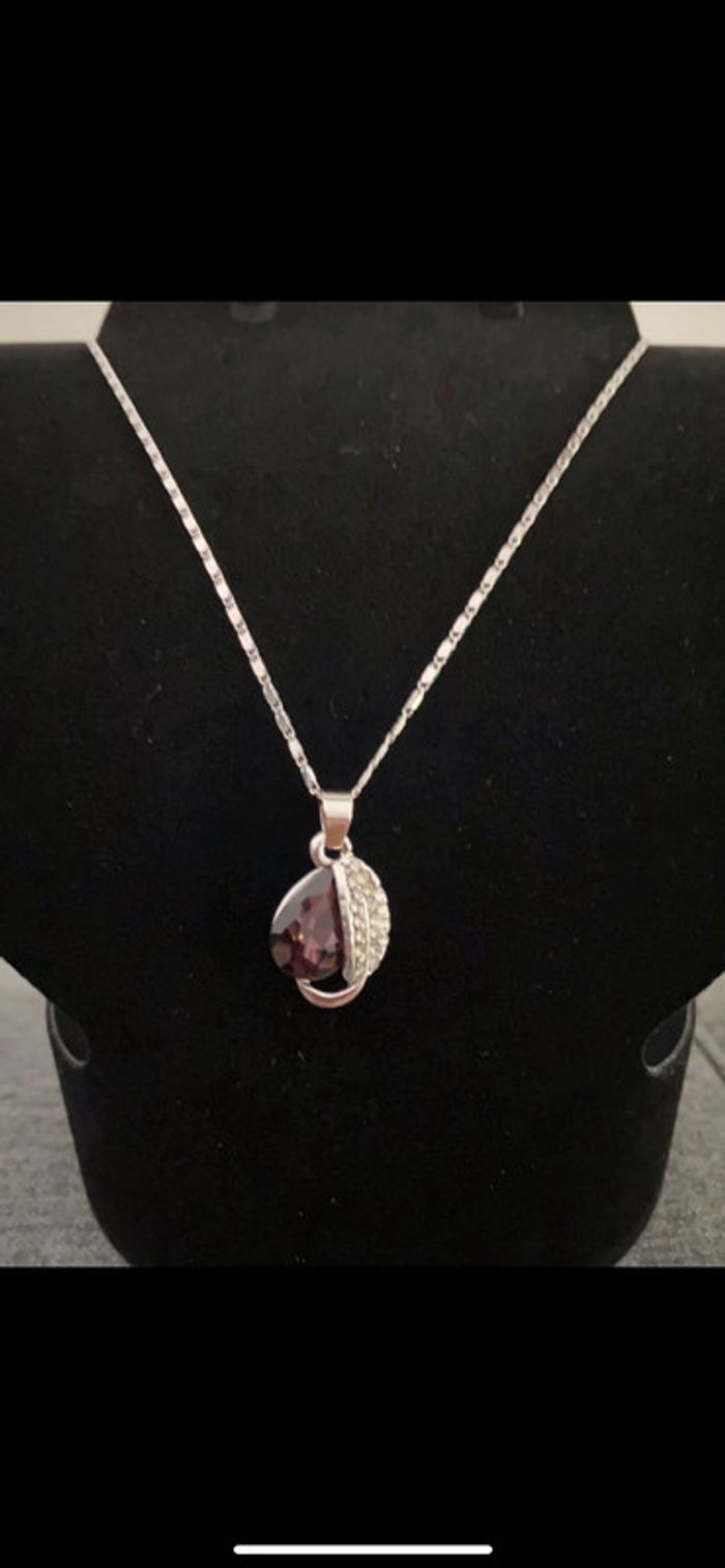 Pendentif et chaîne pierre violette - photo numéro 4