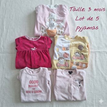 🌸👶 Lot de cinq pyjamas fille – 3 Mois 👶🌸