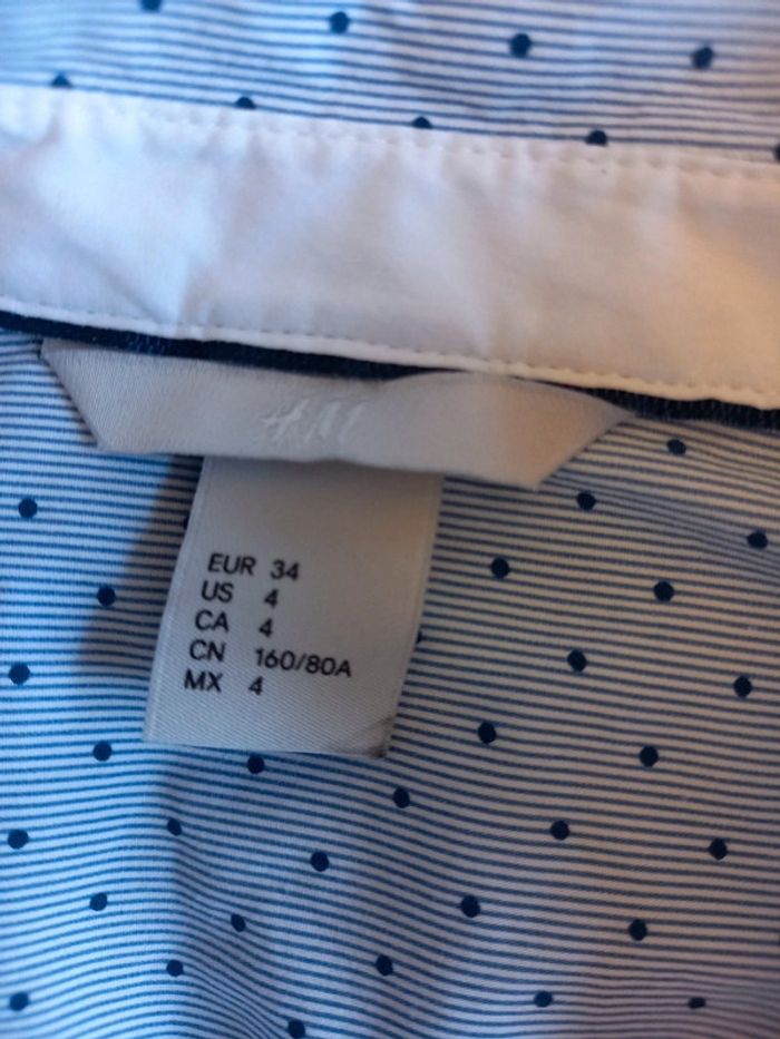 Chemisier blanc fines rayures et petit pois bleu - photo numéro 3