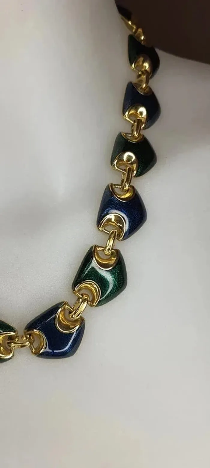 Très joli Collier en émaux vert et bleu - photo numéro 2