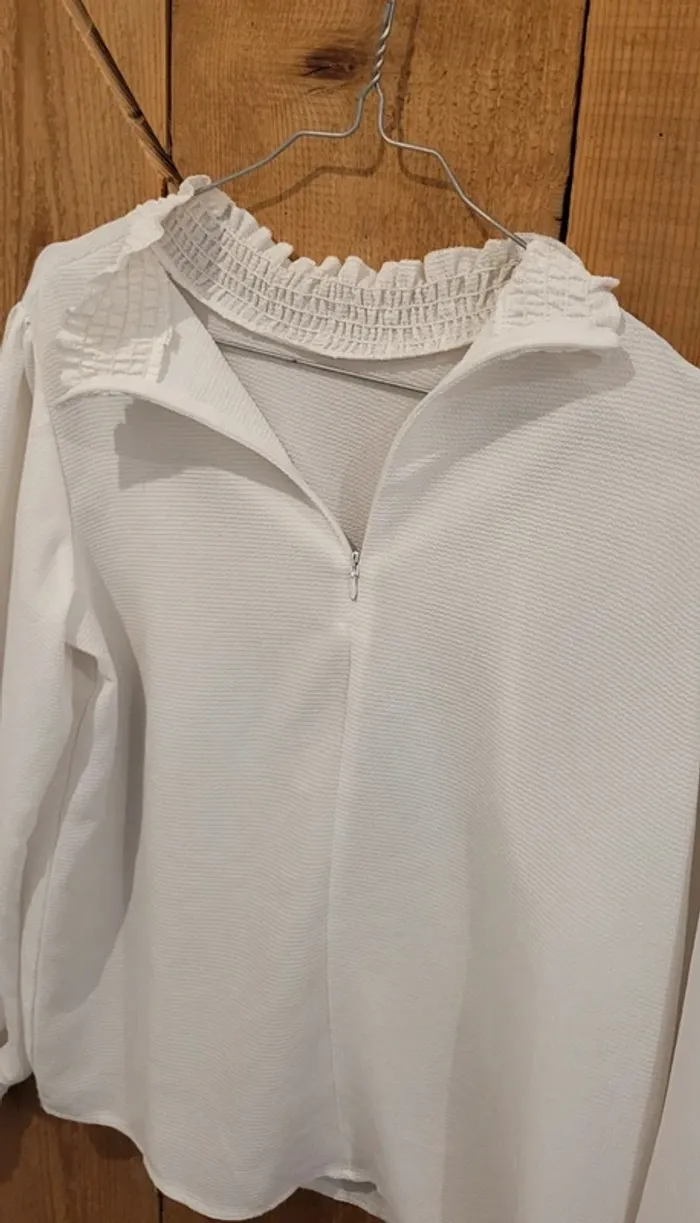 Blouse blanche Shein à col smocké et manches longues – Taille S - Blanc - photo numéro 4