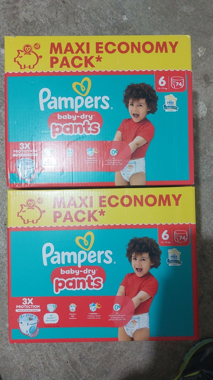 Couche pampers taille 6pants baby dry 74couche par carton soit 148couche pour 35euro
