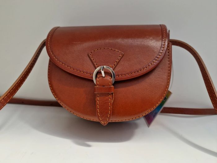 Sac Bandoulière Vintage Cuir Véritable Camel Vera Pelle - photo numéro 6