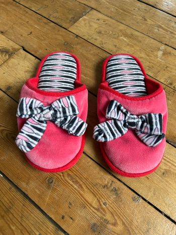 Chaussons fille velours rose noeud rayé dessus 32