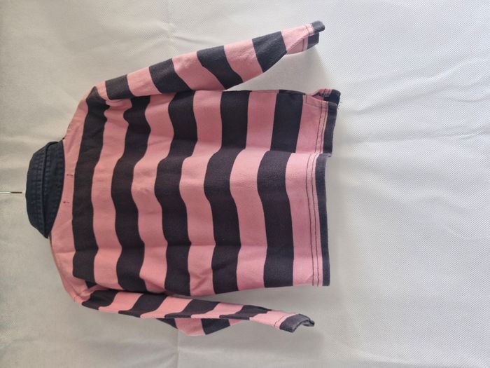 Polo manches longues rayé 3 ans Tissaia Rose à rayures bleu marine - photo numéro 2