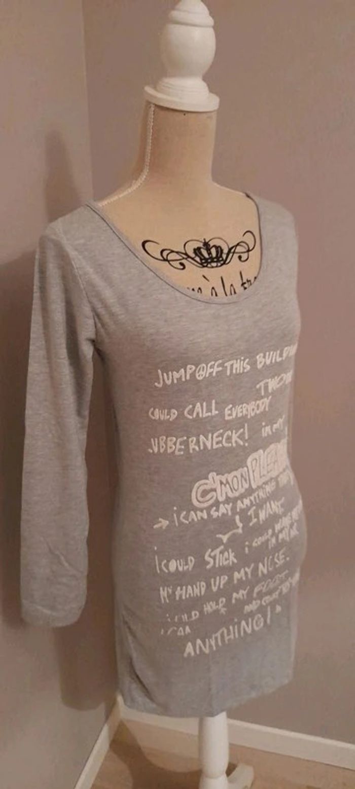 Robe tee-shirt courte dos nu grise manches longues Mim. T 36 - photo numéro 4