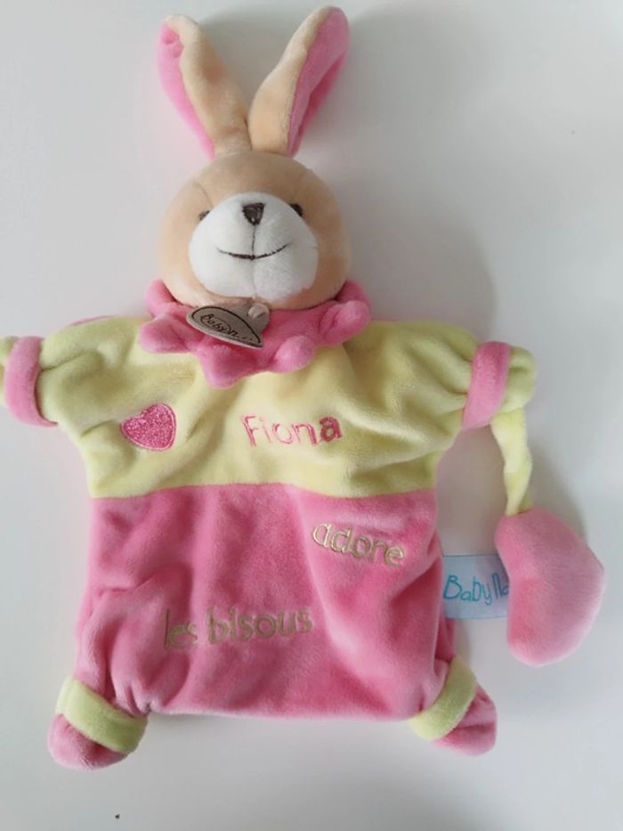 Doudou marionnette lapin rose Baby Nat - photo numéro 2