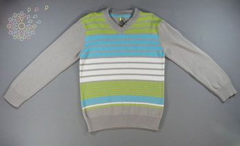 Pull tricot gris vert rayures Orchestra 8 ans 128 cm garçon