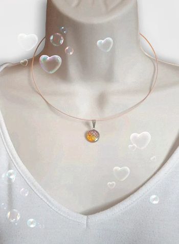 Collier ras de cou pendentif rond orange écaille holographique inox 🇨🇵 Fabrication Artisanale