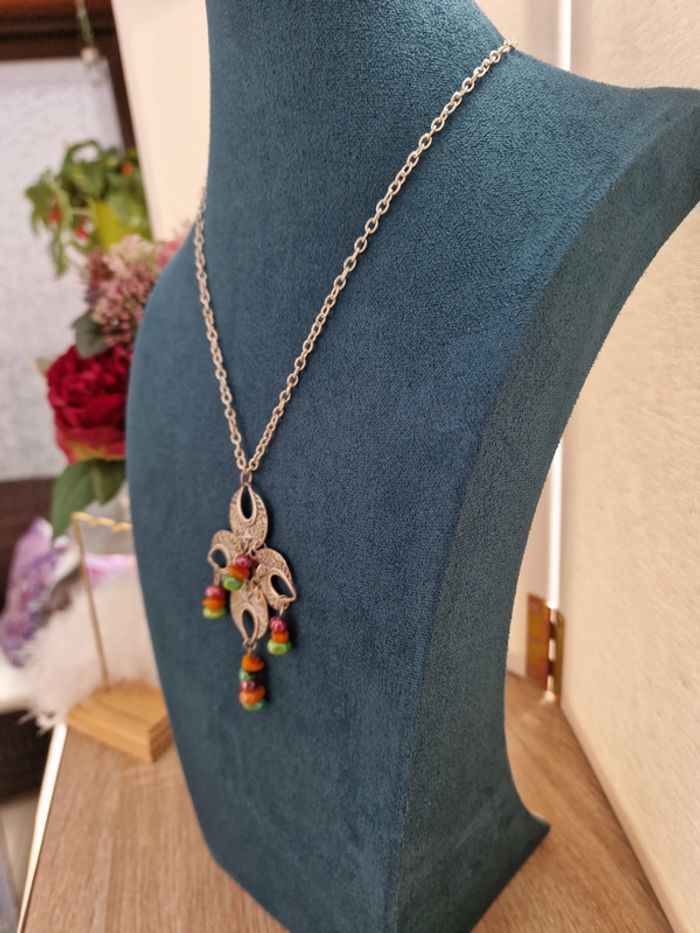 Collier Vintage Ethnique Boheme Argenté Perles Multicolore - photo numéro 7