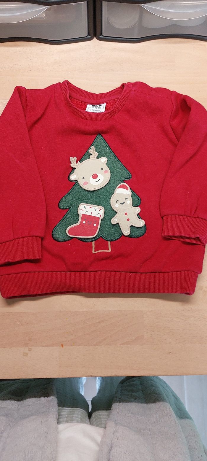 Pull Noël "Sapin et renne " rouge et vert T'ai 24 mois - photo numéro 2