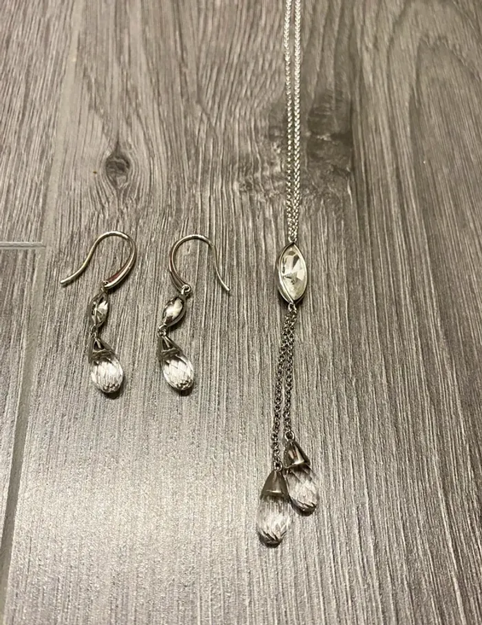 Parure de bijoux Histoire d’Or en argent boucles oreilles et collier sautoir gouttes cristal - photo numéro 2