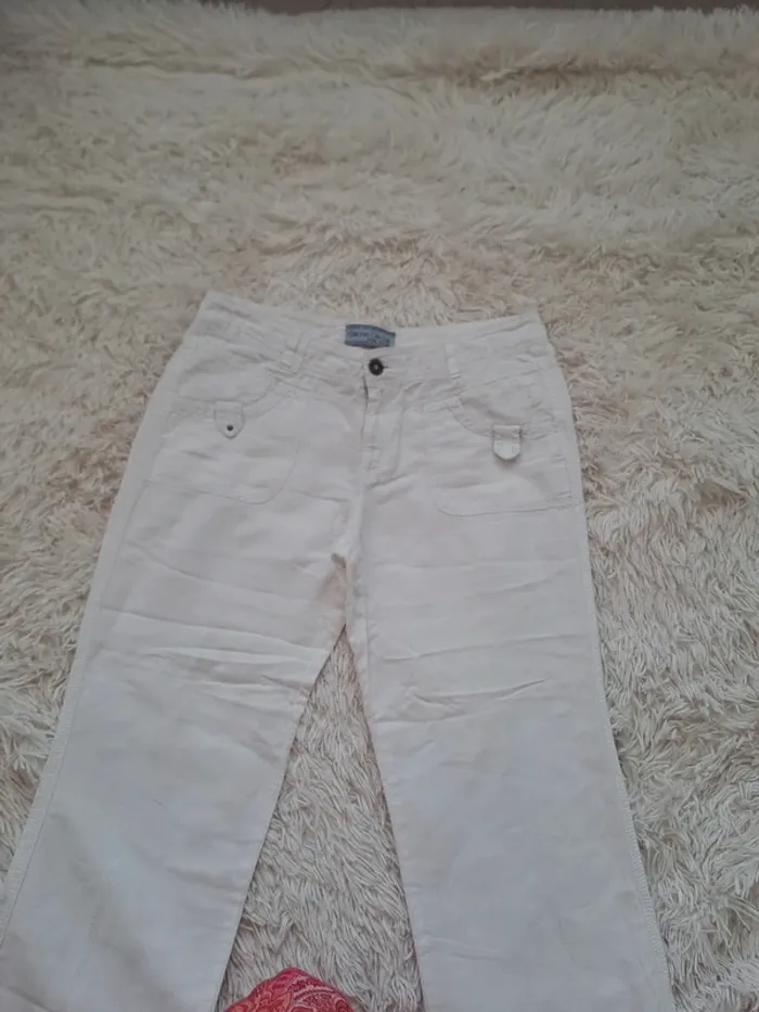 Pantalon blanc en lin et coton - T40- cache cache - photo numéro 4