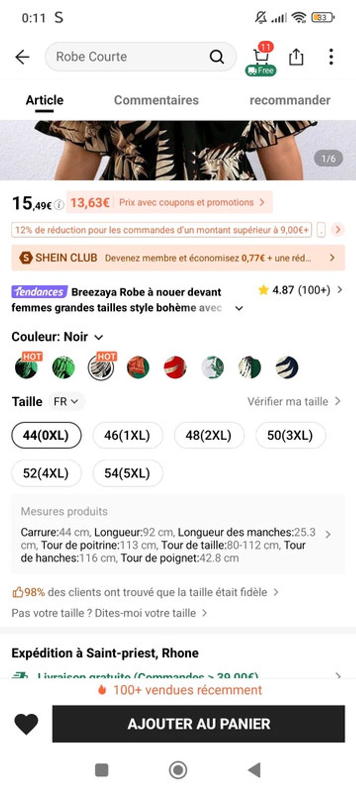 Robe a nouer devant noir feuille beige doré neuf shein - Taille XXL 44 - photo numéro 11