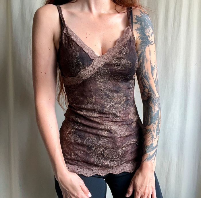 Débardeur mesh dentelle pailleté tie dye Fairygrunge Witchy vintage 90s - Taille S - photo numéro 5