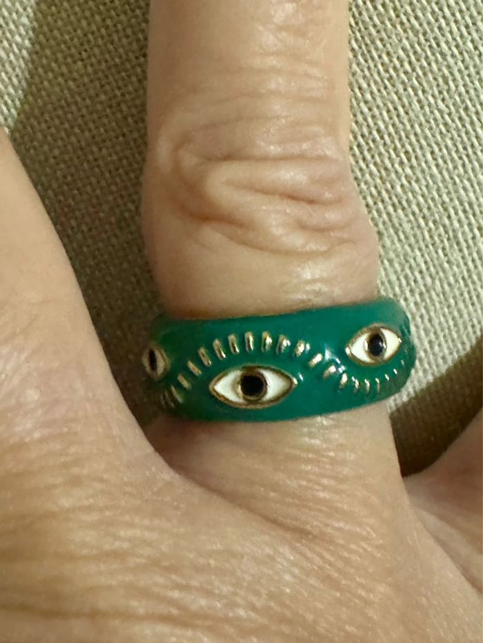 Bague résine verte œil arabesque acier inoxydable or taille 50 mile Mila