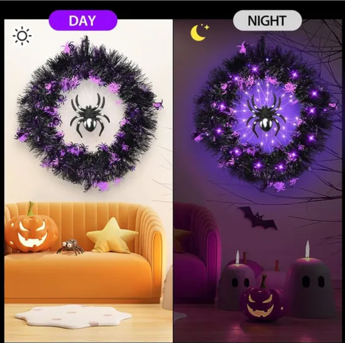 Neuf Couronne d'araignée d'Halloween avec LED's violettes - photo numéro 3