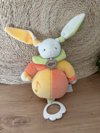 Doudou lapin musical orange jaune baby nat
