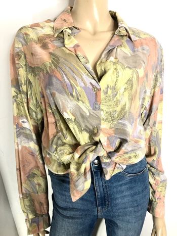 Très belle blouse chemise style abstraite couleur pastel vintage taille 42/44 (voir mesures)