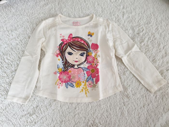Tshirt ML crème fillette et fleurs - T104- C&A