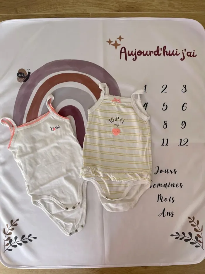 Lot de 2 bodys manches courtes – Bébé fille – Taille 18 mois (88 cm) 🌼