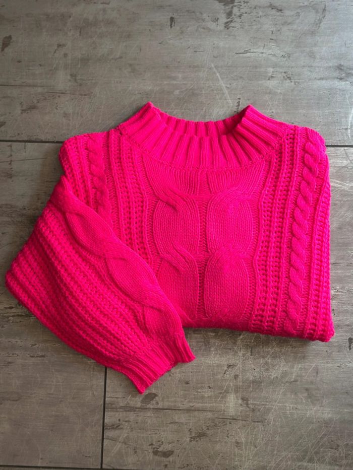 Pull d’hiver rose en maille tressée, taille unique