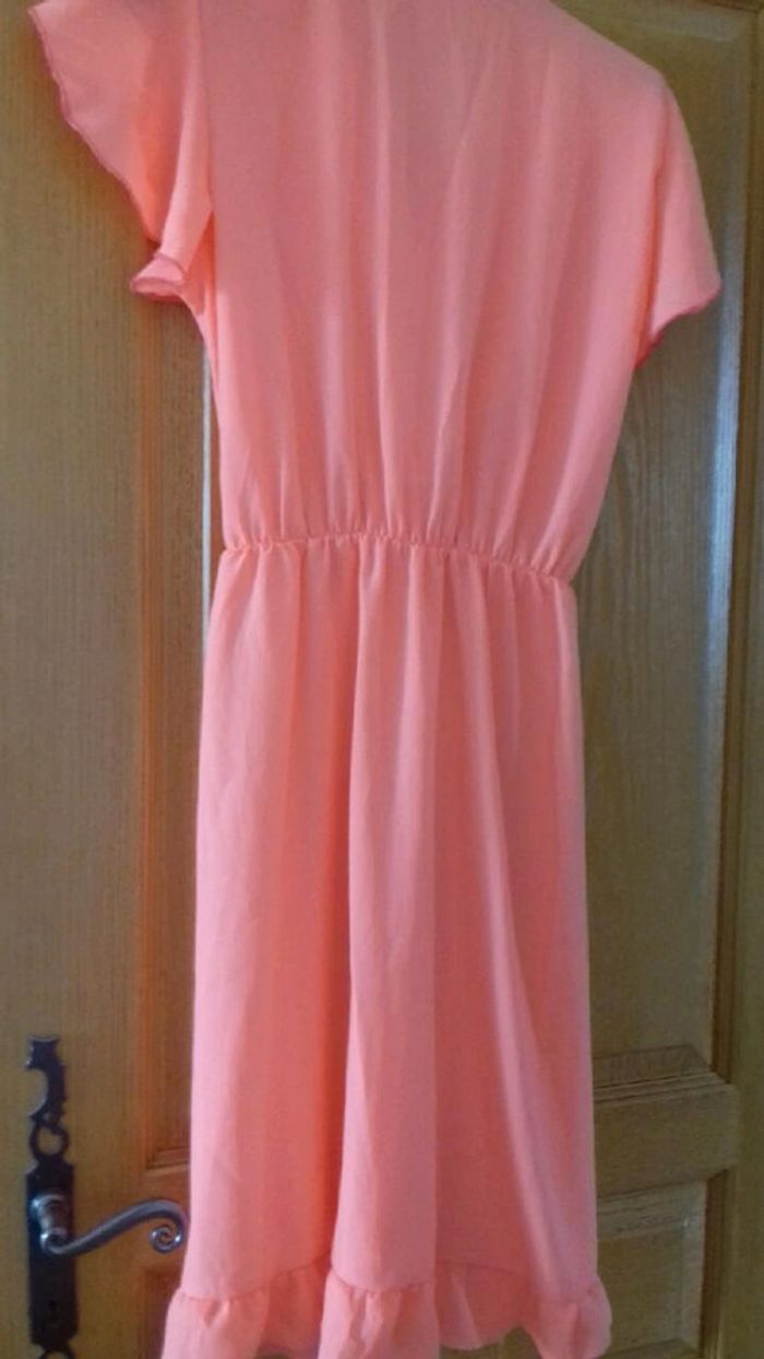 Robe orangée élastane décolleté croisé volants taille 40 - photo numéro 2