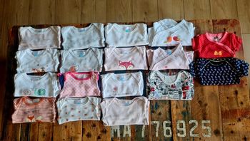Lot de 17 bodies pour bébé fille.