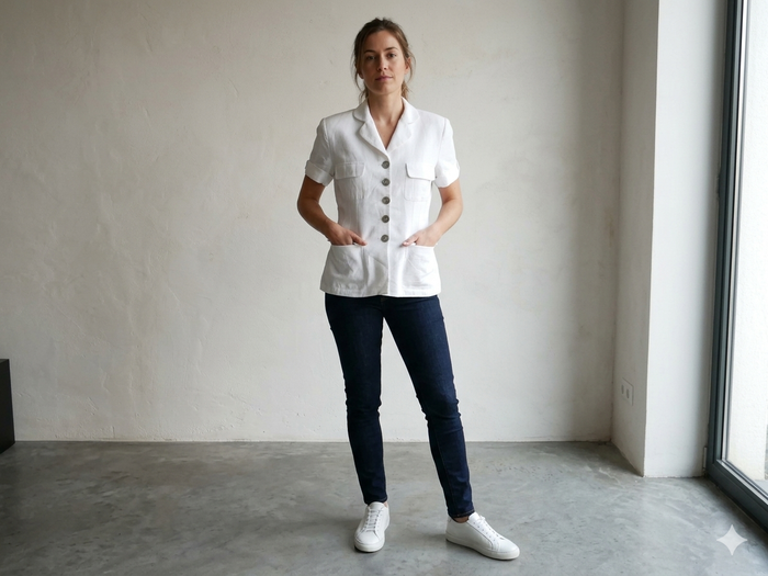 veste avec épaulettes blanche manches courtes doublée Taille 2 Morgan neuve - photo numéro 1