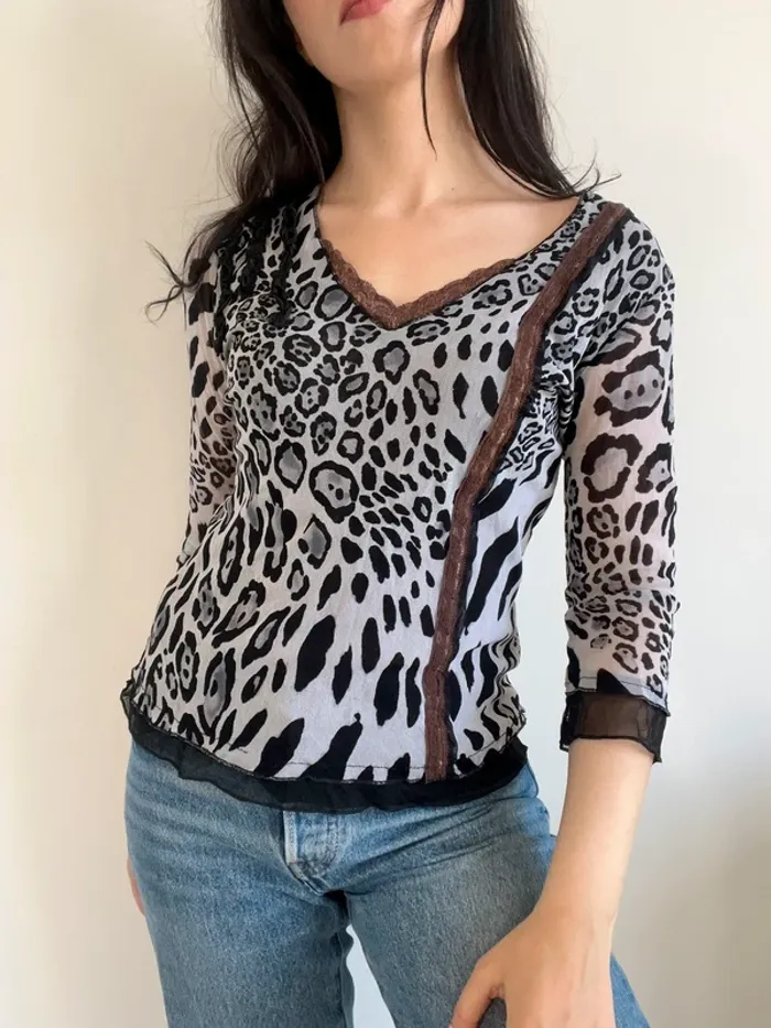 Haut y2k années 2000 en mesh à motifs taille S 🐆