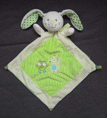 Doudou Lapin losange vert - Renard/ Hibou - Mots d'enfants