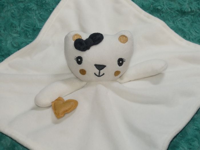 Doudou plat chat/ours, Orchestra, blanc coeur doré 😺 tbe - photo numéro 2