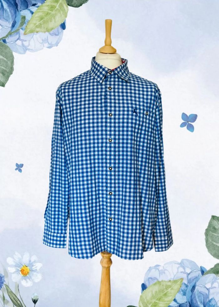 🦋Chemise autrichienne champêtre carreaux Austrian alpine cottagecore blue white checked shirt🦋 - photo numéro 2