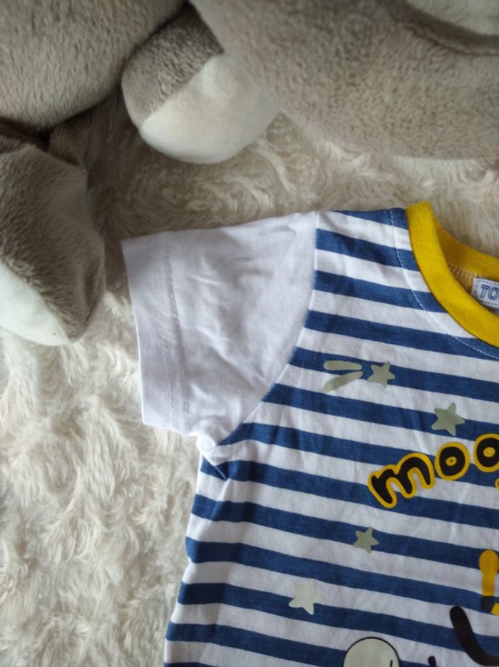 Tee shirt chemise manches courtes Garçon 6 mois Chat lune "Moon Walk" Tom&Kiddy 100% coton - photo numéro 3